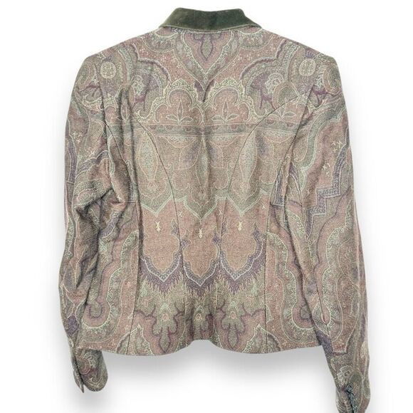 RALPH LAUREN Black Label Jacquard Print Jacket Blazer with Velvet Collar Size 10 - Picture 5 of 11